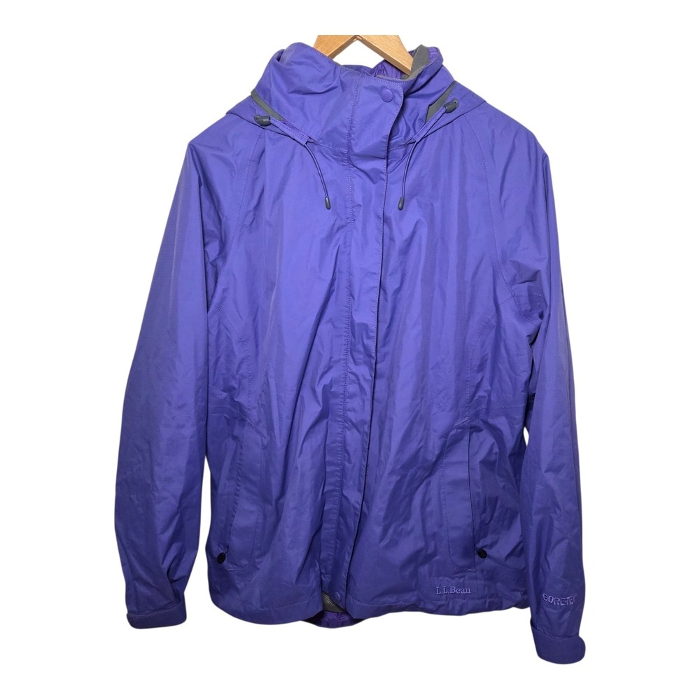 L.L.Bean Gore-Tex Rain Jacket Womens Large Regular Purple Hooded Waterproof Coat